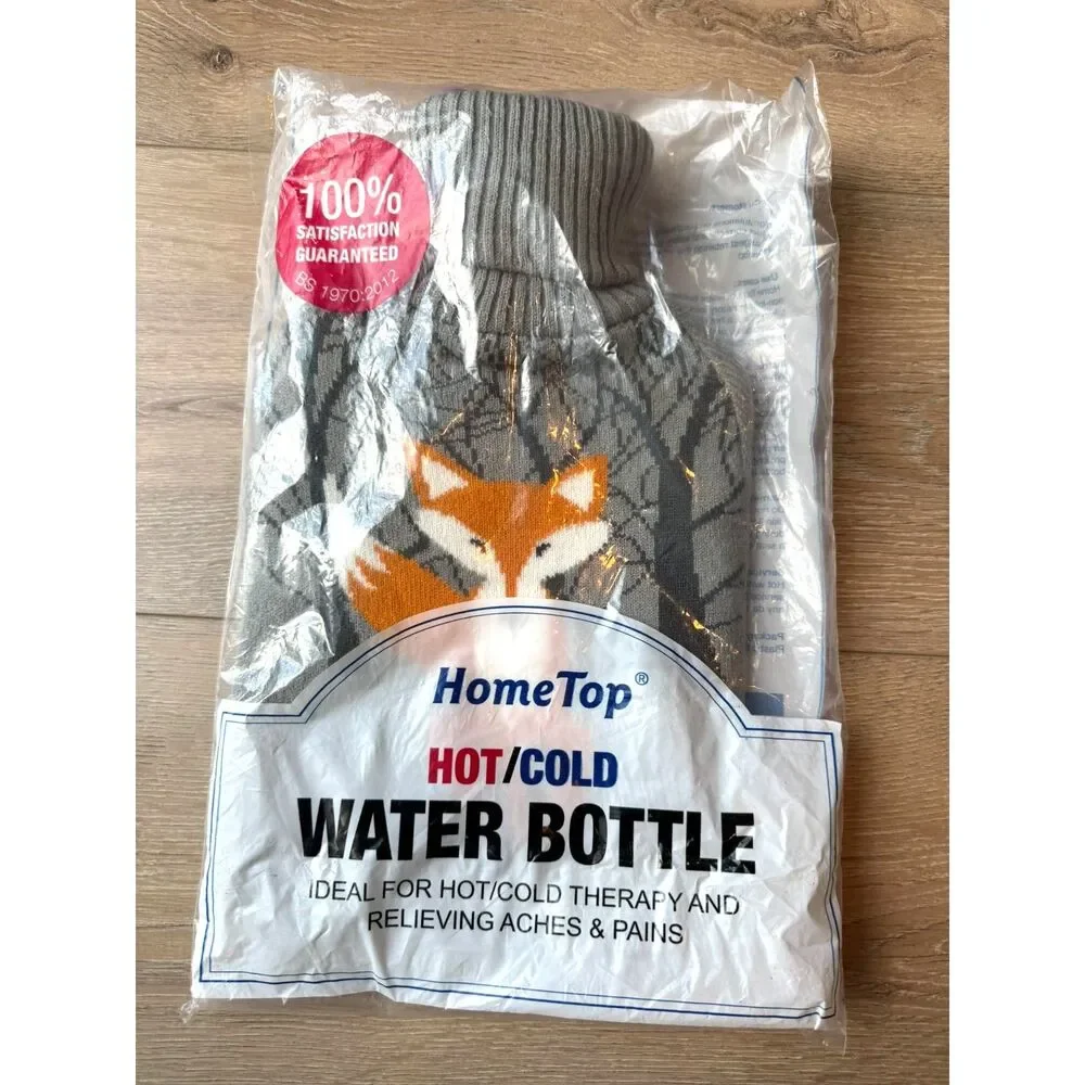 HomeTop Hot Water Bottle Fox Knit Cover Rubber Hot Cold Therapy Bed Warmer